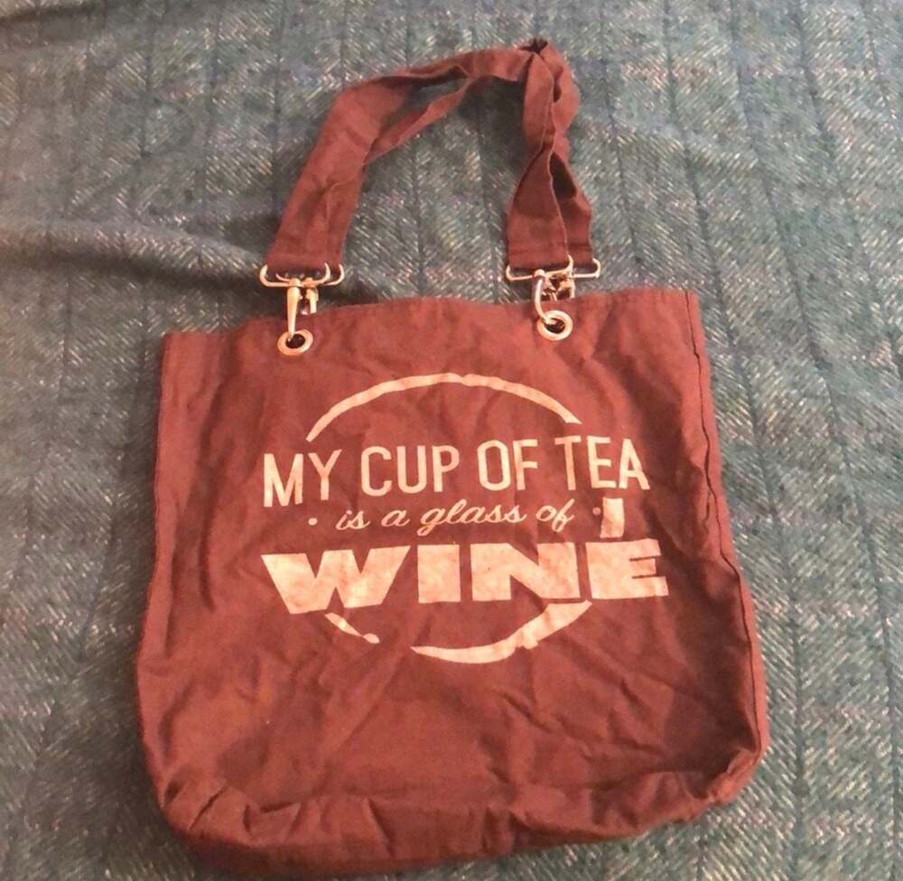 Darn Good Yarn 'My Cup of Tea is a Glass of Wine' Canvas Tote Bag